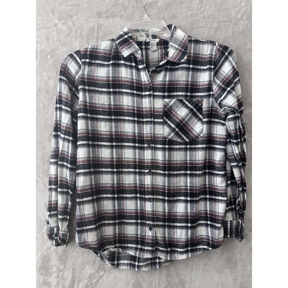 Forever 21 Flannel Shirt Womens Medium Plaid Button Up Cotton Casual